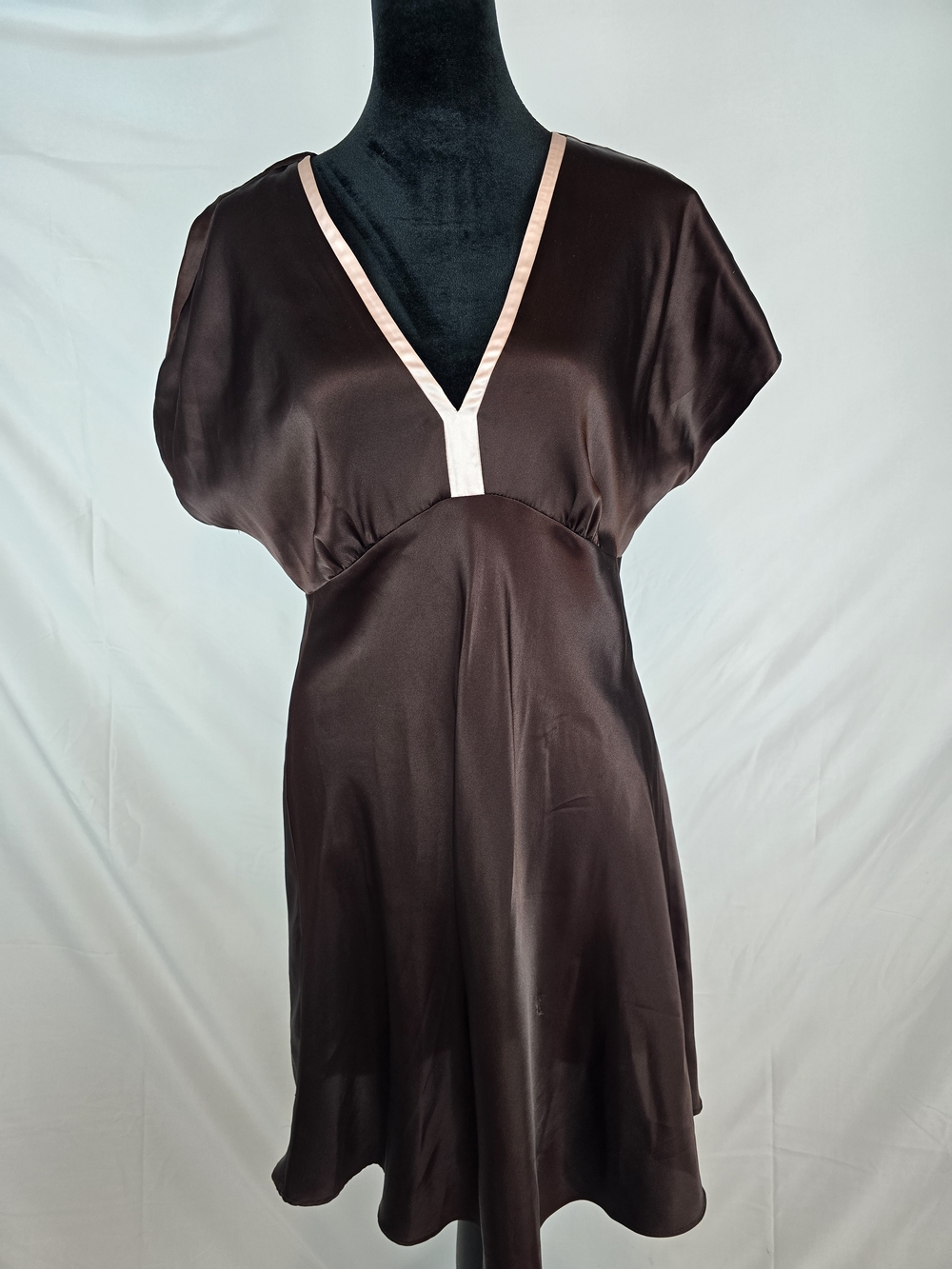 Jones New York Brown Satin Chemise with Pink Trim